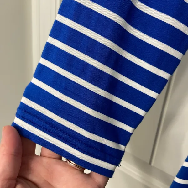 NWOT REPHYLLIS women’s blue white‎ striped bodycon stretch midi knee dress large - Image 2