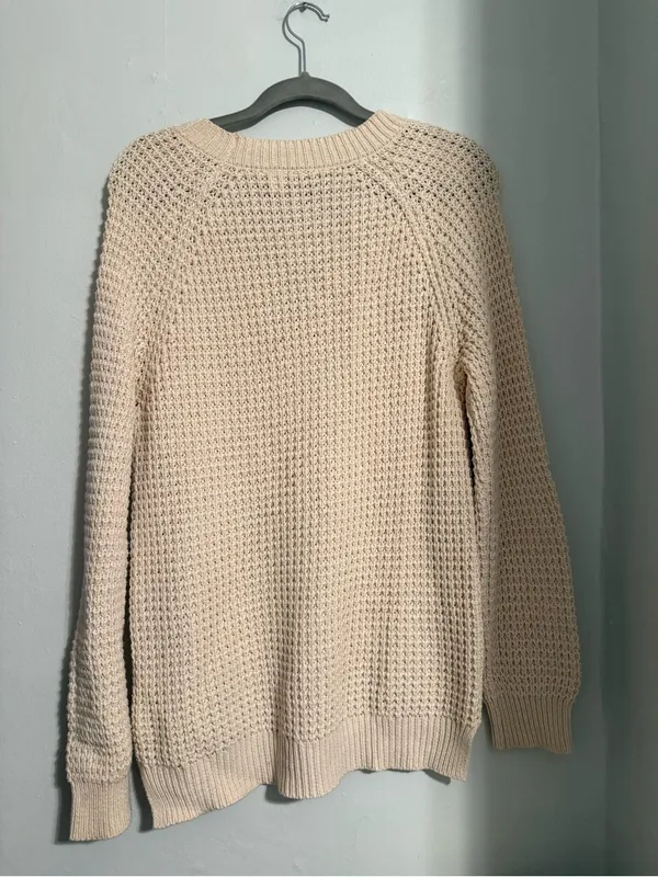 Francesca's Collections Lace-Up Waffle Knit Sweater in Beige - Image 2