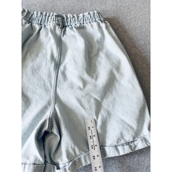 Vintage 80s Womens High Waist Paper Bag Acid Wash Denim Shorts Baggy Large - Image 8