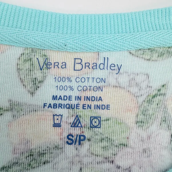 Vera Bradley Pajama Shirt Womens S Blue Yellow Lemon Grove Ribbed Cotton Tee NEW - Image 3