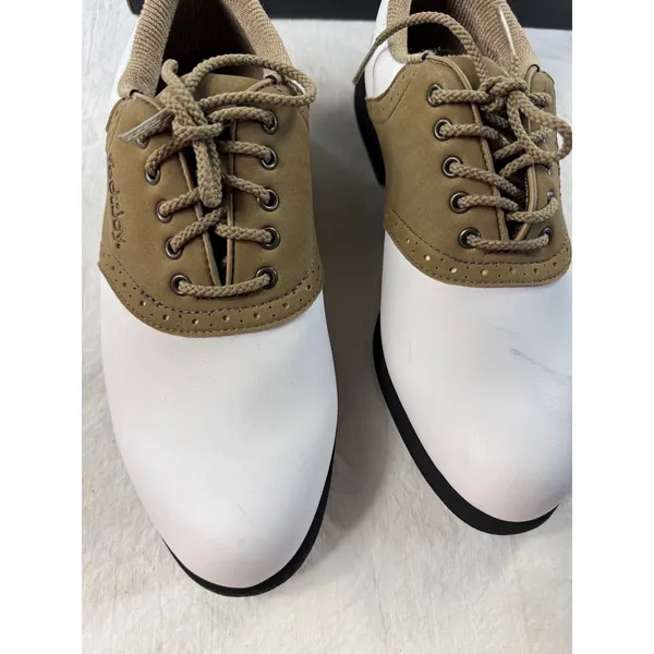 FootJoy Green-Joys Womens Golf Shoes 6.5‎ N White Tan Saddle Oxford 48802 - Image 4