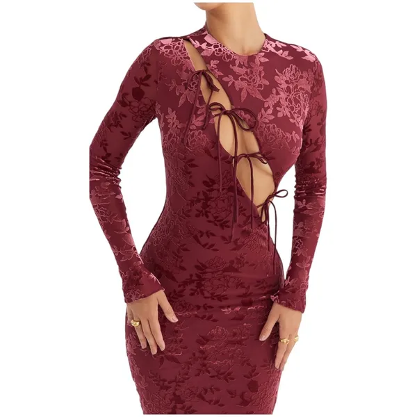 New! Mistress Rocks Mahogany Devoré Velvet Midi Dress Size XS - Image 4