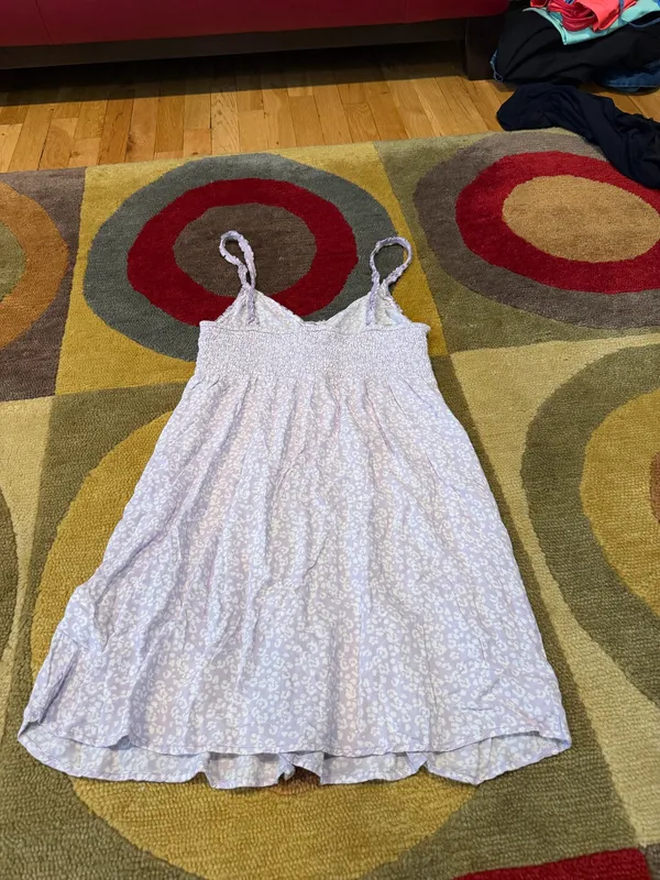 Aerie Purple White Very Mini Short Sundress Ruffle Spaghetti Straps Size Small - Image 3
