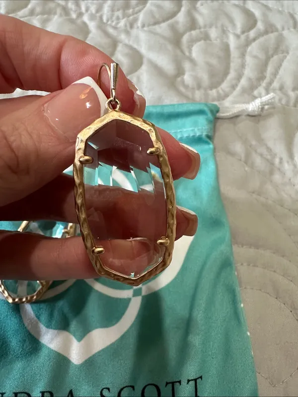 Kendra Scott “Ella” Drop Gold-Tone Clear Faceted Drop Earrings with Pouch - Image 4