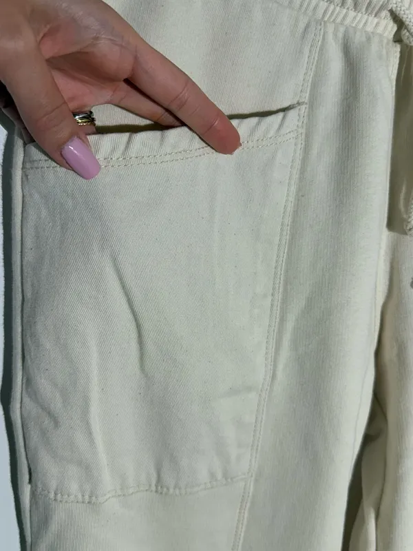 Zara Wide Leg Drawstring Pants - Cream - Image 9