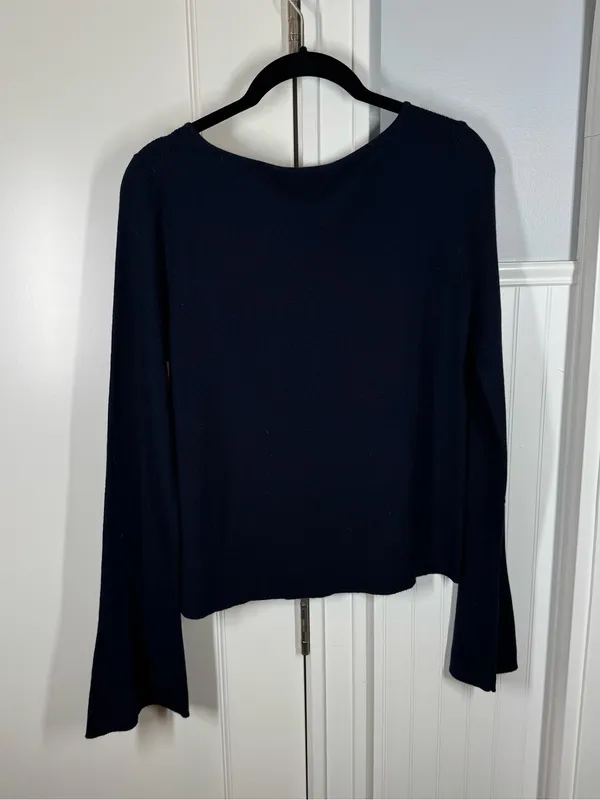 Madewell Flared-Sleeve Boatneck Sweater in Merino Wool-Silk Blend dark navy xl‎ - Image 7