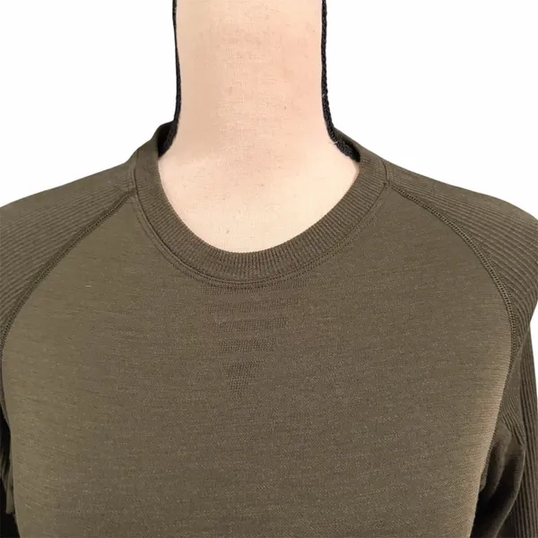 Lululemon Women's Olive Green Wool Blend Seamless Longsleeve Top Sz L Athleisure - Image 2