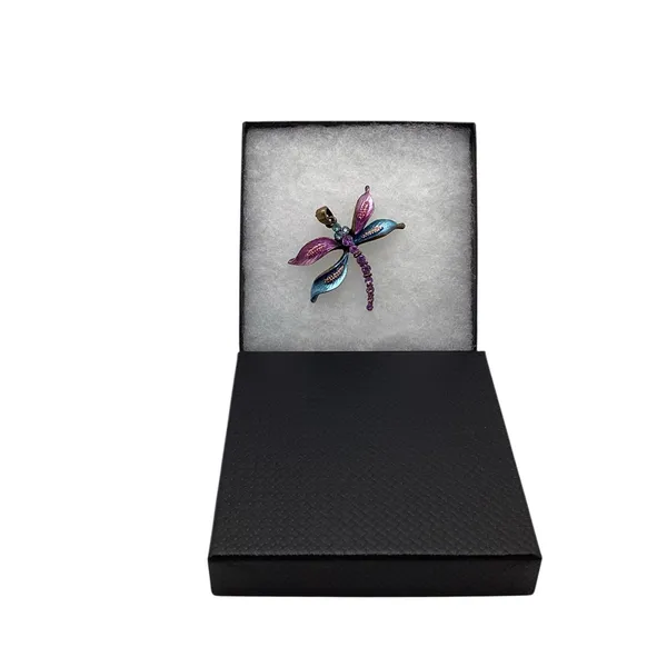Vintage fairy cottagecore Dragonfly pendant with purple and teal rhinestones. - Image 4