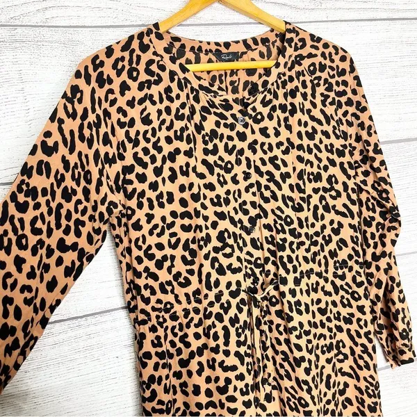Rails Bella Jaguar Long Sleeve Leopard Print Shirt Dress Tie Waist Size Medium - Image 6