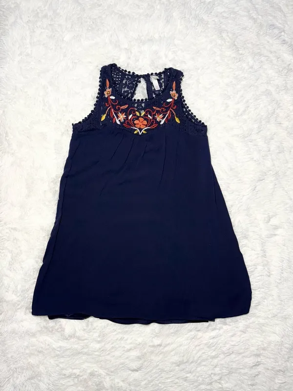Xhilaration Boho Embroidered Lace Halter Dress Navy Blue Size S Mini Flirty - Image 11