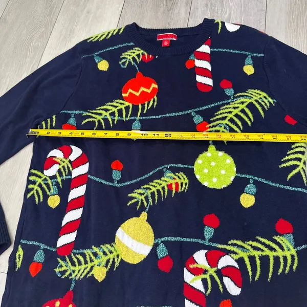 Ugly Christmas sweater holiday knit navy ornament candy cane crew‎ neck size L - Image 3