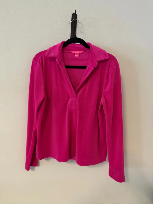 Lilly Pulitzer August Velour Pullover Top In Pink Palms - Image 2