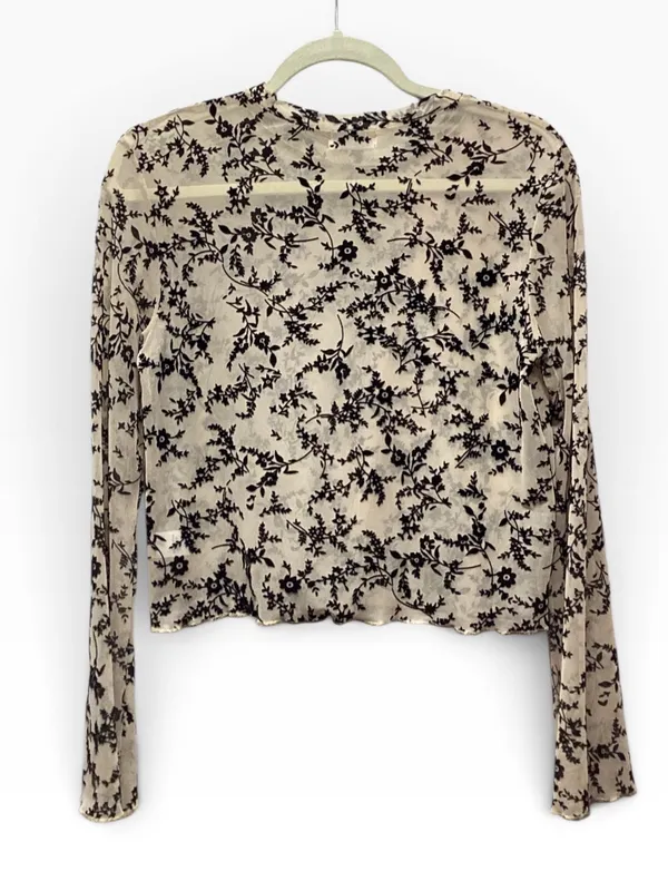 Ava Lane Beige and Black boho chic floral mesh layering top size Large - Image 6