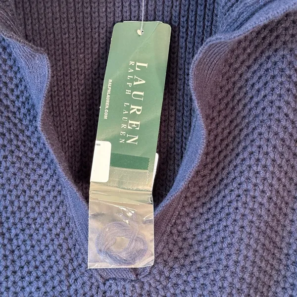 Lauren Ralph Lauren Capri Navy Blue Split Neck‎ Waffle Knit Sweater Large - Image 4