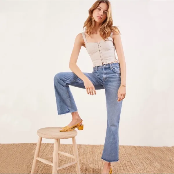 Reformation Crop Flood Kick Flare Jeans Size 26 Chic Minimal Clean Girl Capsule - Image 3