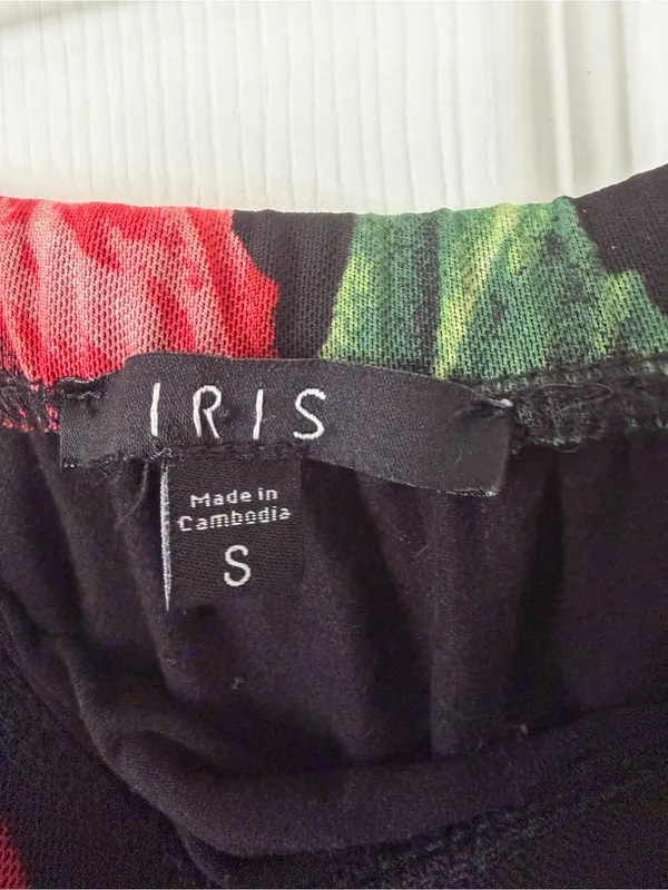 iris Black Strapless Ruched Dress with Red Rose Print - Image 6