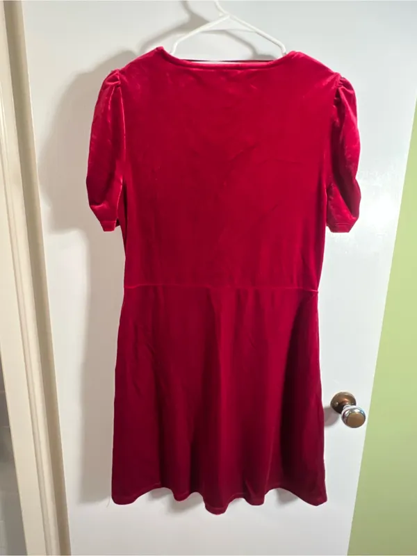 Time and Tru Womens Size Medium 8-10 V-Neck Puff Sleeve Velvet Velour Mini Dress - Image 9