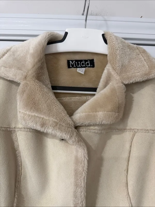 Vintage Mudd 90s Tan Faux Sued Fur Winter Teddy Coat Jacket Size M - Image 2