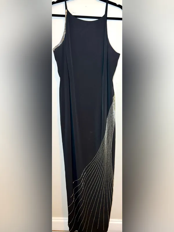 Vintage Stenay Black Silver Beaded Maxi Gown Size 14 90s Y2K Formal Dress - Image 2