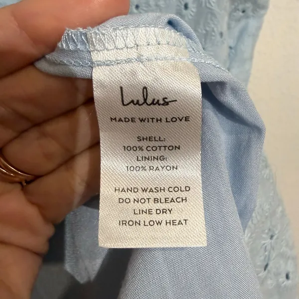 Lulus Light Blue Modern Romantic Eyelet Embroidered Cotton Mini Dress Sz S - Image 6
