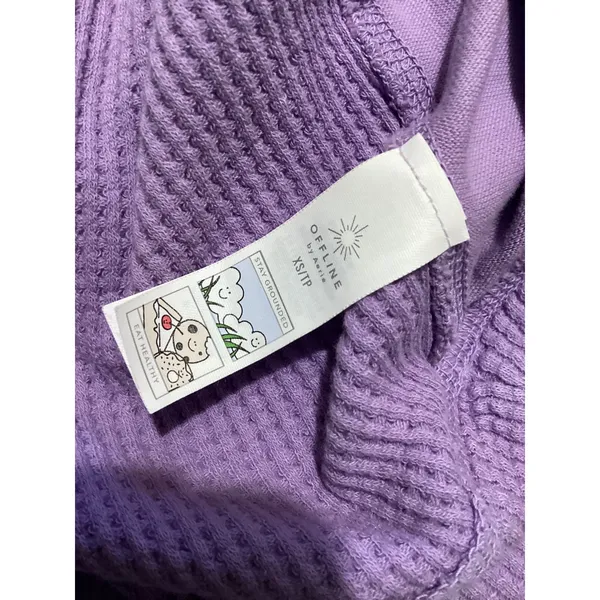 Offline by Aerie Purple Waffle Knit V Neck Long Sleeve Thumbhole Top XS - Image 6