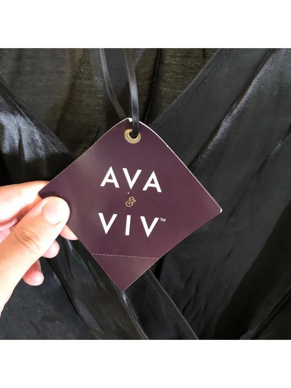 Ava + Viv NWT Women's Balloon Long Sleeve Midi Wrap Dress Black Shimmer 2X - Image 6