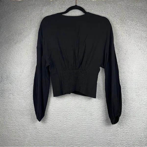 Abercrombie & Fitch Top Womens Small Black Babydoll Button Front Smocked Back - Image 2