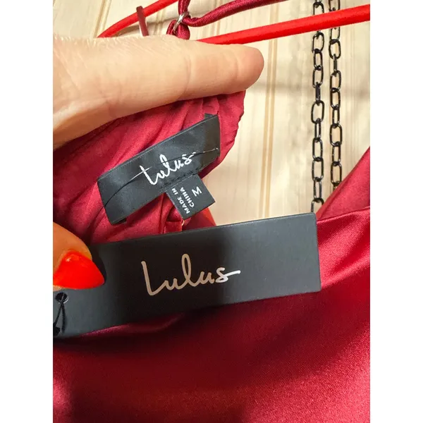 NWT Lulus Luxe Reputation Wine Red Satin Sleeveless Cowl Neck Mini Dress Party M - Image 6