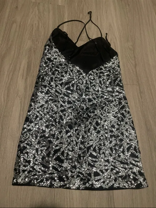 ALI & JAY Black and Silver Sequin Strapless Slip Dress - Image 3