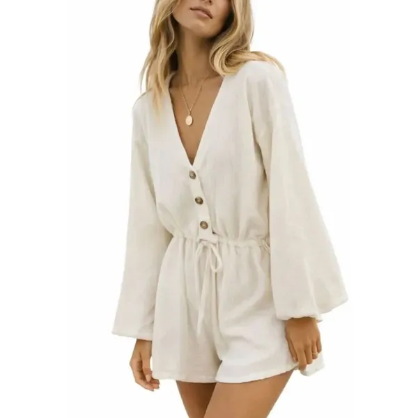 Sabo Skirt white vneck long sleeve button front romper size xs - Image 9