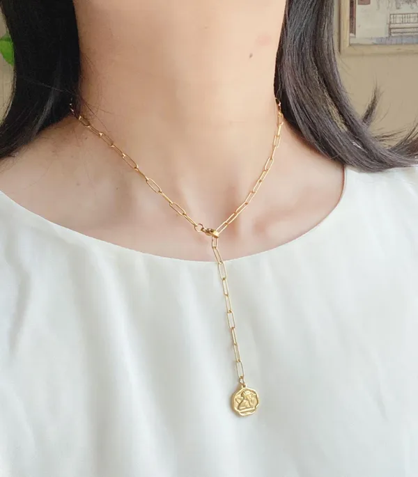 Handmade gold tone stainless steel Angel cherub goth cute chic chain necklace👼💗 - Image 5