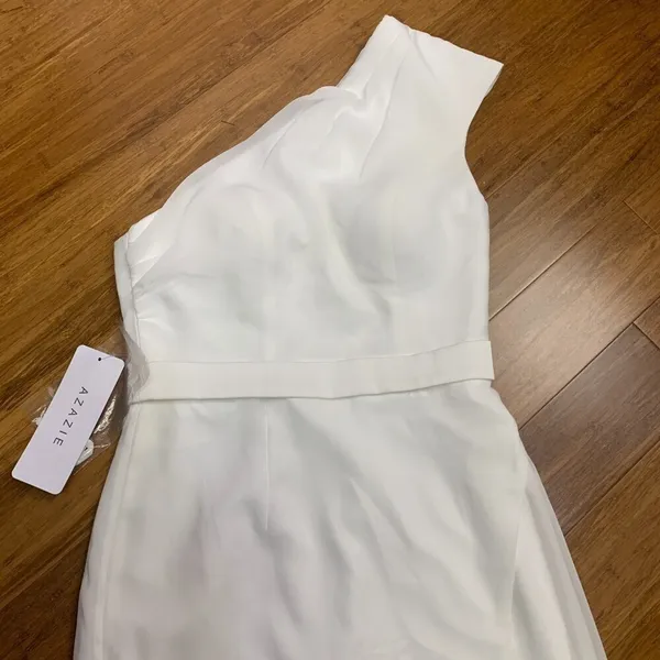 Azazie Oaklee Wedding Dress Womens WD0 White One Shoulder Sleeveless Gown‎ NWT - Image 2