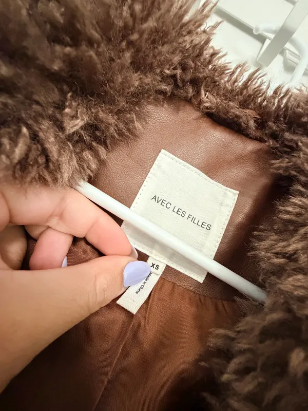 Avec Les Filles Brown Faux Leather Fur Trim Belted Maxi Coat XS Y2K Glam Luxe $258 - Image 4