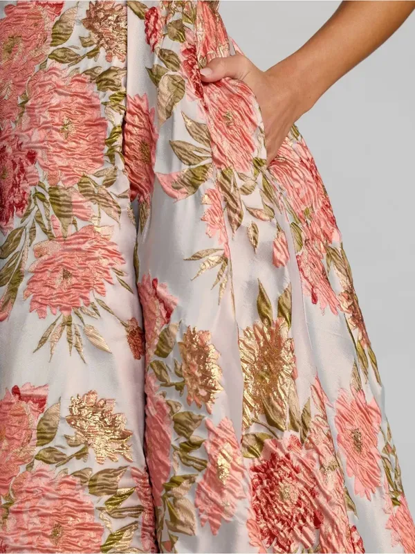 MAC DUGGAL 69169 Pink Strapless Floral Brocade Ball Gown With Pockets Size 2 - Image 5