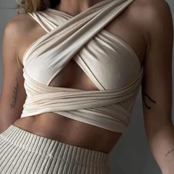 Rumours Beige Wrap Top Tan - Image 5