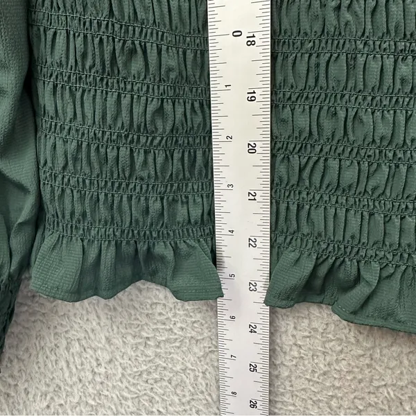 Madewell Lucie Bubble Sleeve Smocked Top Long Sleeve Green Peasant Boho W XL - Image 6