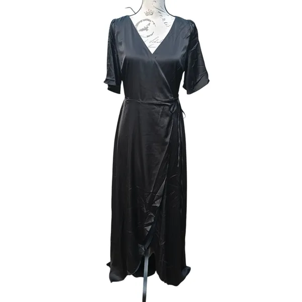 Baltic Born NWOT Vara Satin Maxi‎ Wrap Dress Black Evening Cocktail Size Small - Image 2