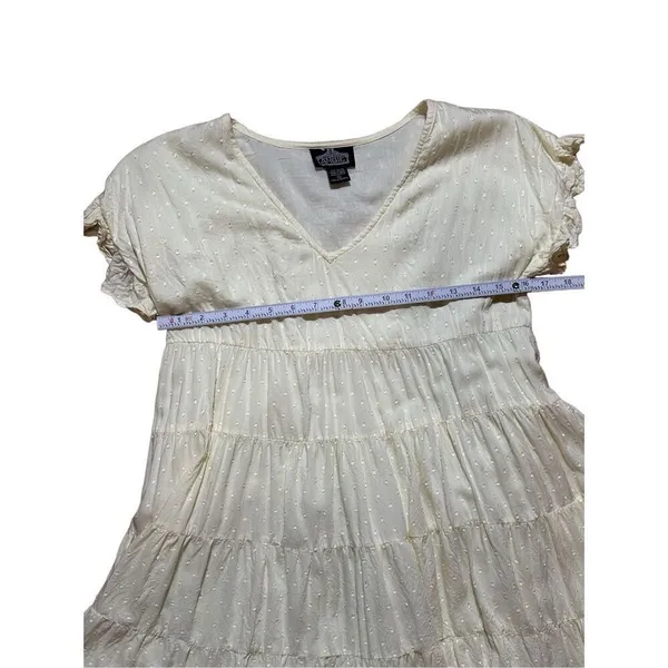 Angie womens Swiss‎ Dot pale yellow tiered baby doll flowy dress sz S - Image 8