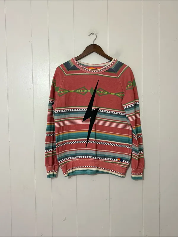 Aviator Nation Tulum Bolt Stitch Serape Sweatshirt Medium Pink Western Pullover - Image 2