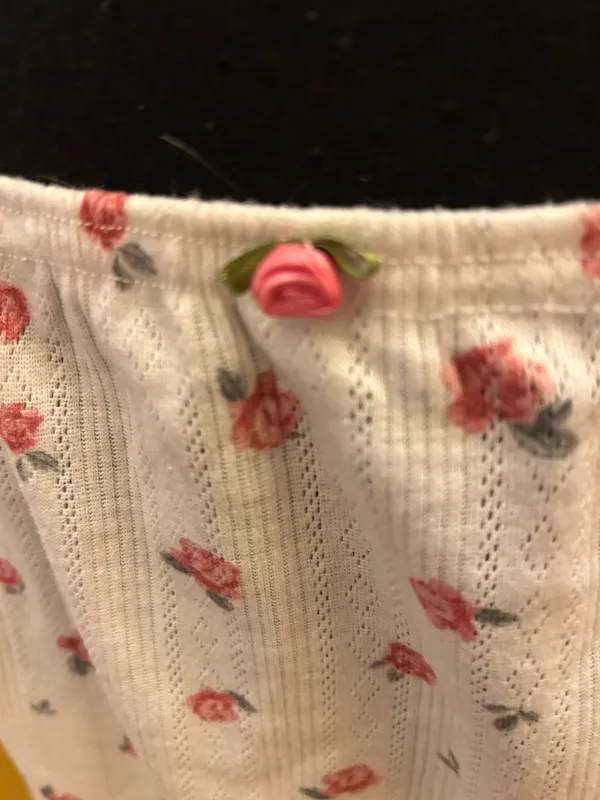 Cider White Pointelle Pink Rosebud Midi Pull On Skirt Size XL - Image 2