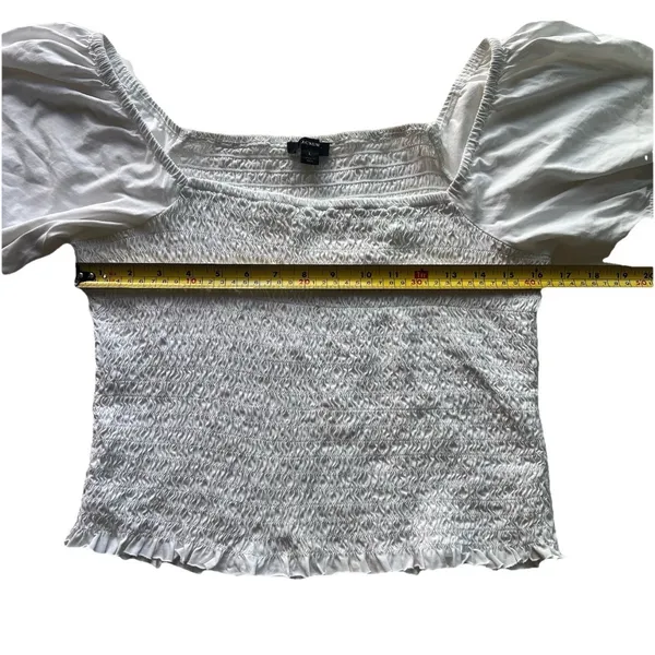 J.Crew Smocked Broken-In Jersey Cropped Top L Puff Sleeve Peasant Cottagecore - Image 6