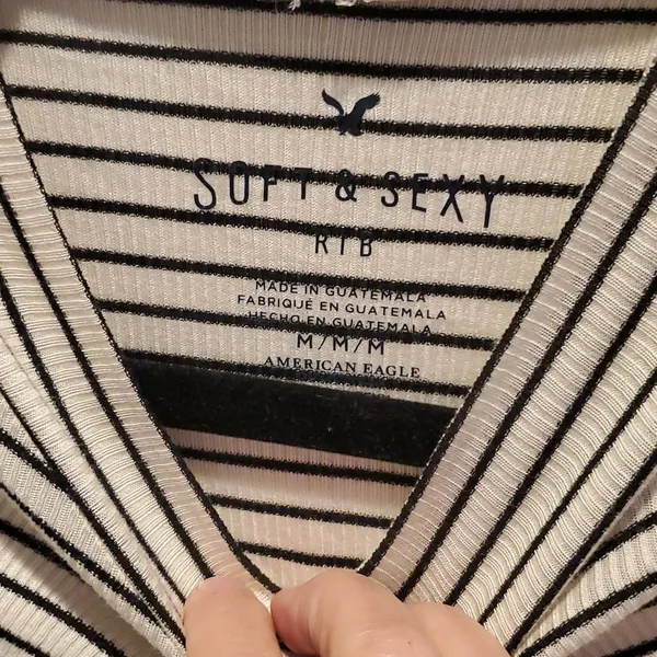 American Eagle soft & sexy rib white & black stripe top - Image 3