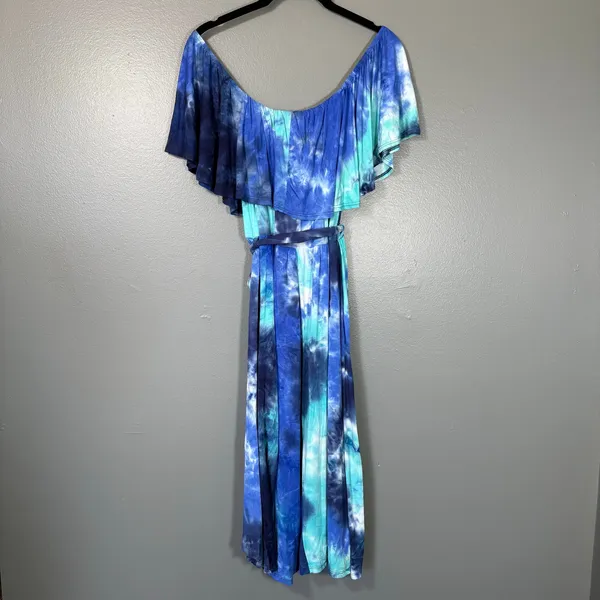 Pink Blush NWT Women's Blue Tie Dye Boho Peasant Sundress - Size Large - Hippie - Image 8