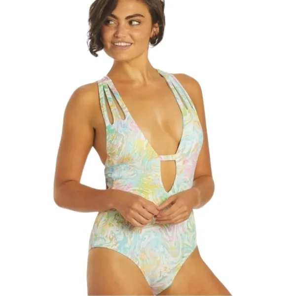 Becca‎ Hot Springs One Piece Medium Tie Dye Plunge Swimsuit - Image 3