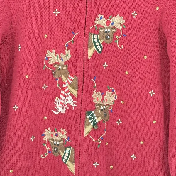 Vintage Heirloom Collectibles‎ Red Reindeer Christmas Sweater Cardigan Size 16 - Image 5
