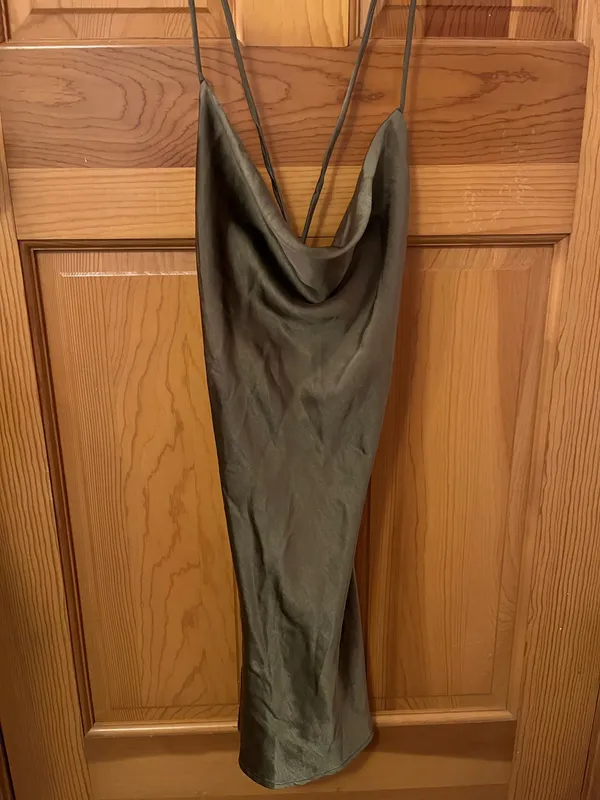 White Fox Cowl Neck Strappy Back Boutique Women’s Satin Mini Dress - Image 3