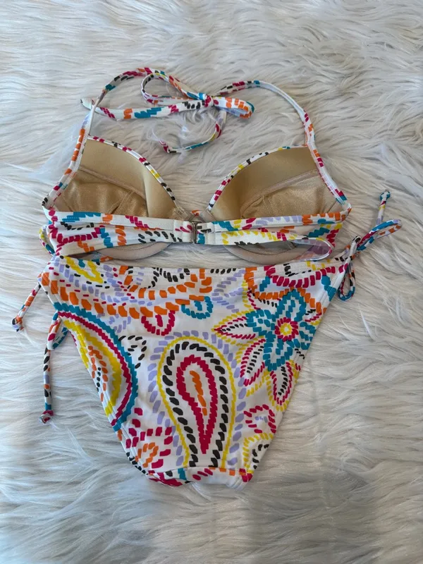 VICTORIA'S SECRET Paisley String Bikini Underwire Halter Style Size 34B / Small - Image 4