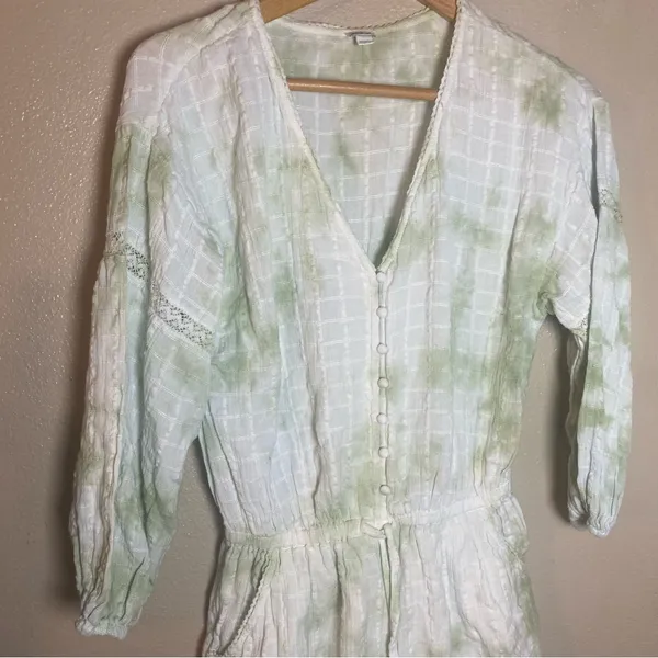 Aerie Light Green Textured Romper country cowgirl‎ feminine boho festival Medium - Image 3