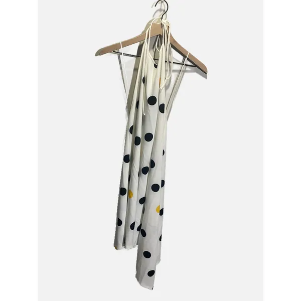Zara Polka Dot Dress Womens Small White Yellow Halter Asymmetric Hem Summer Boho - Image 3