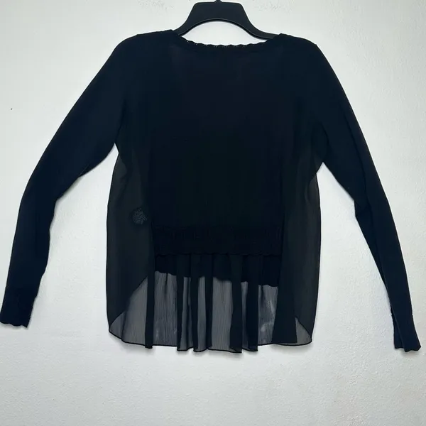 Knitted And Knotted By Anthropologie Elegant Black V-Neck Ruffle Cardigan Size S - Image 3